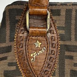 Fendi Shoulder Bag Zucca Nylon Canvas Leather Khaki Brown Women's