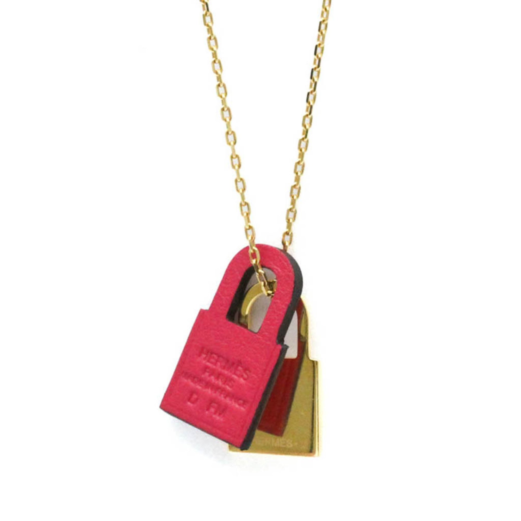 Hermes O'kelly PM Gold Plating,Swift Leather No Stone Women's Fashion Pendant Necklace (Gold,Pink)