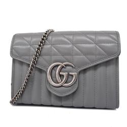 Gucci Shoulder Bag GG Marmont 474575 Leather Grey Women's