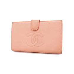 Chanel Long Wallet Caviar Skin Light Pink Women's