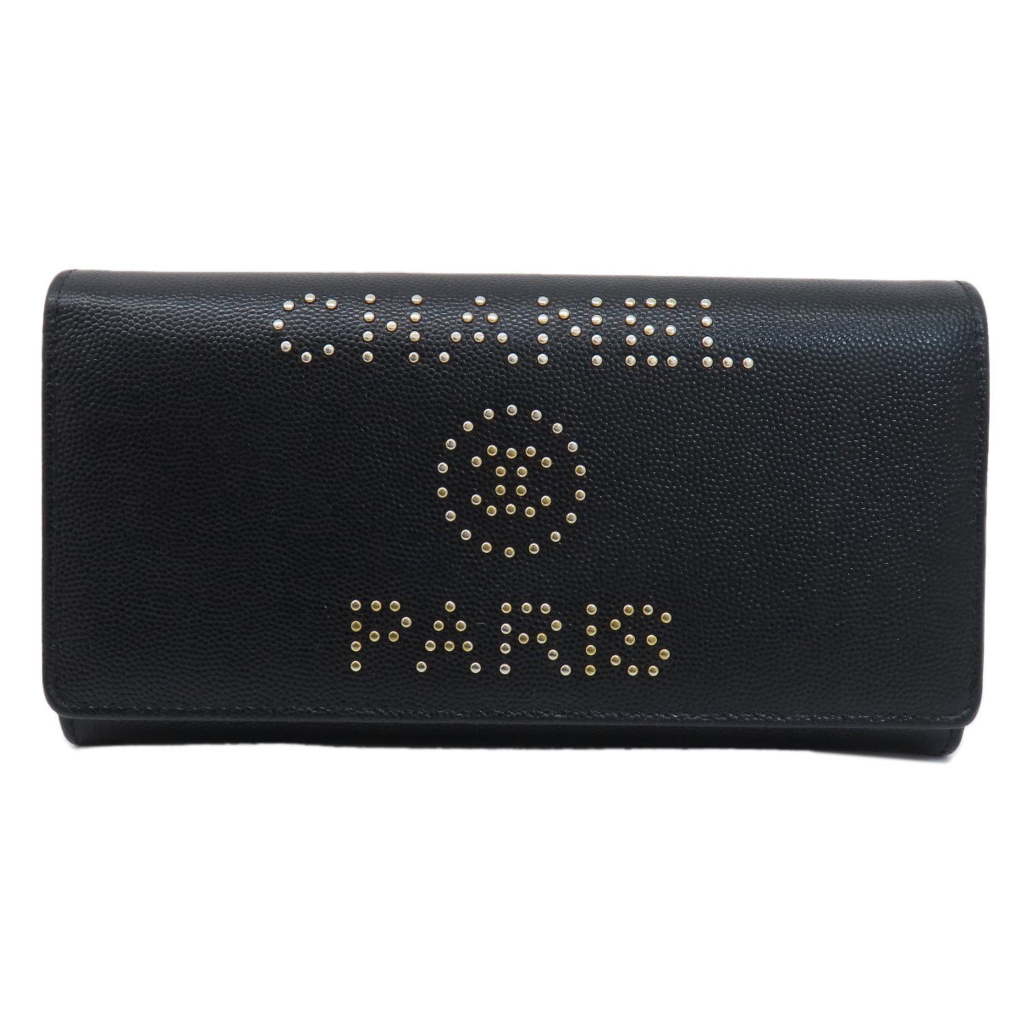 CHANEL Studded Long Wallet Caviar Skin Women's