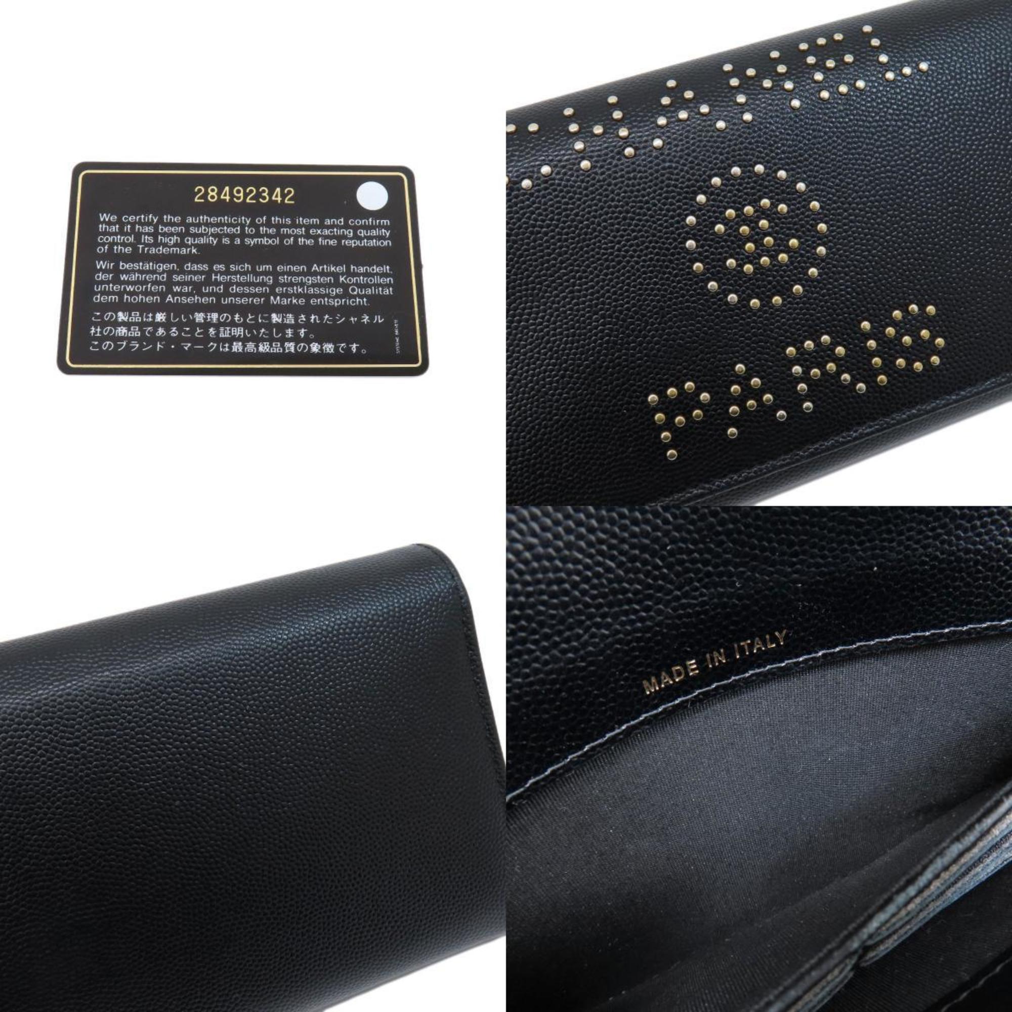 CHANEL Studded Long Wallet Caviar Skin Women's