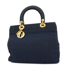 Christian Dior Handbag Cannage Lady Nylon Black Women's