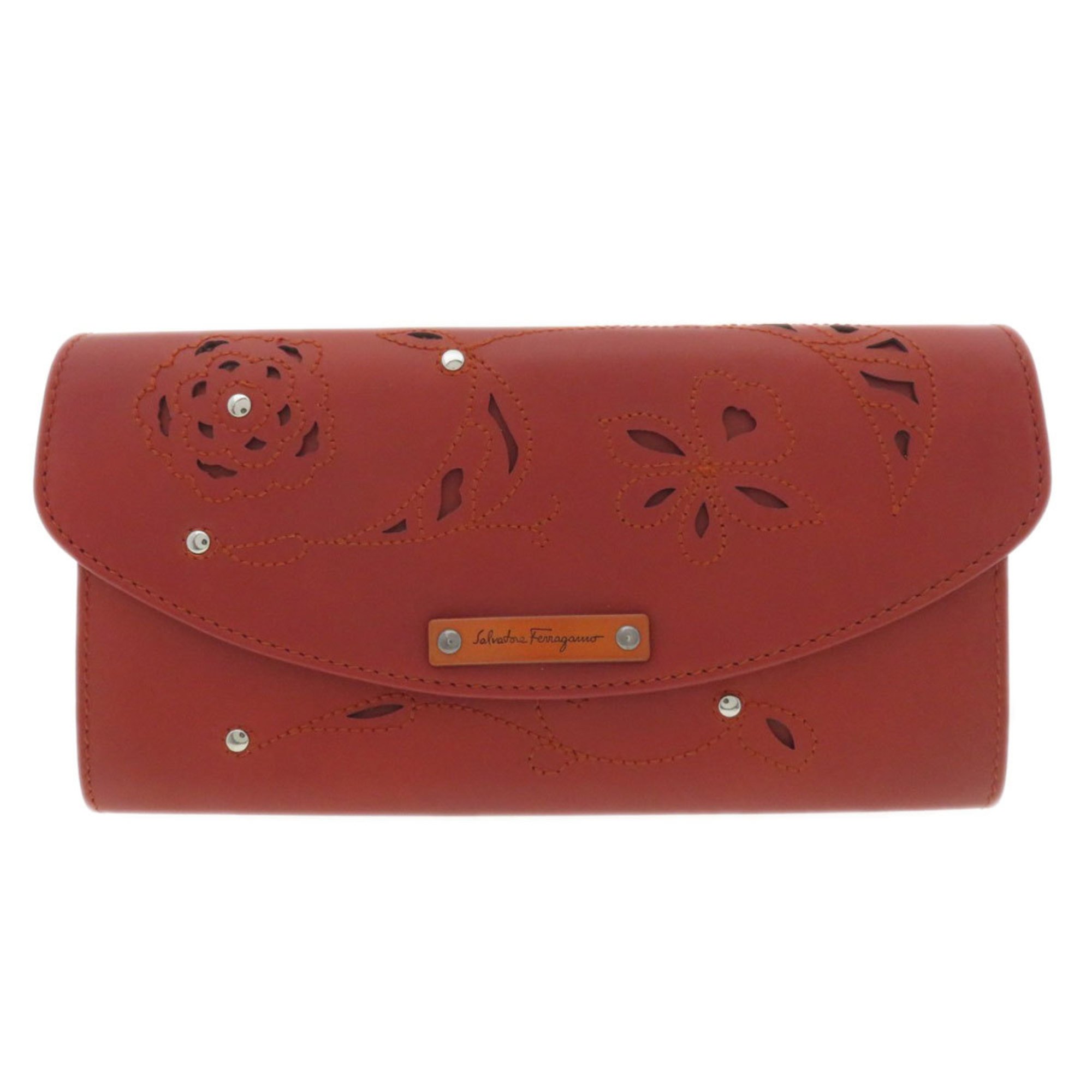 Salvatore Ferragamo Flower Motif Long Wallet Calfskin Women's