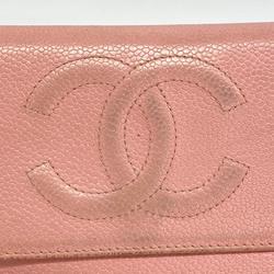 Chanel Tri-fold Wallet Caviar Skin Pink Women's