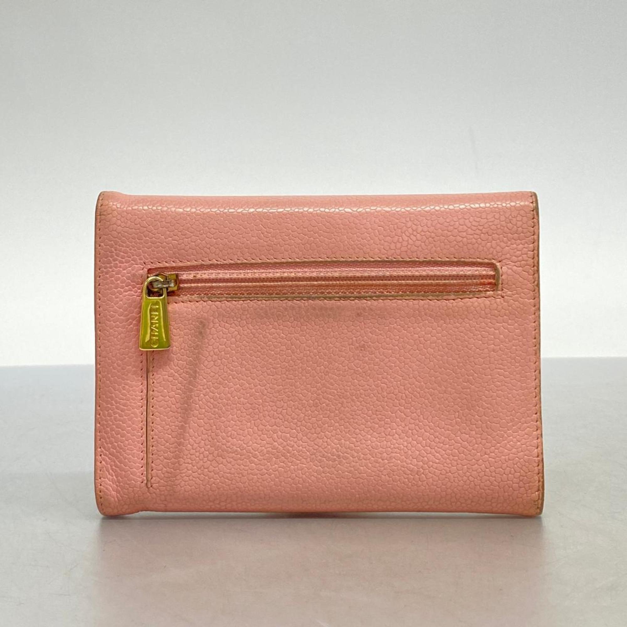 Chanel Tri-fold Wallet Caviar Skin Pink Women's