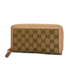 Gucci Long Wallet GG Canvas 307984 Leather Pink Brown Champagne Women's
