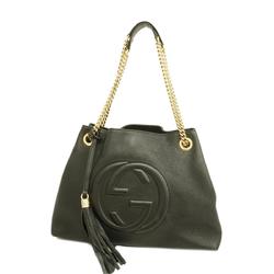 Gucci Shoulder Bag Soho 586196 Leather Black Champagne Women's
