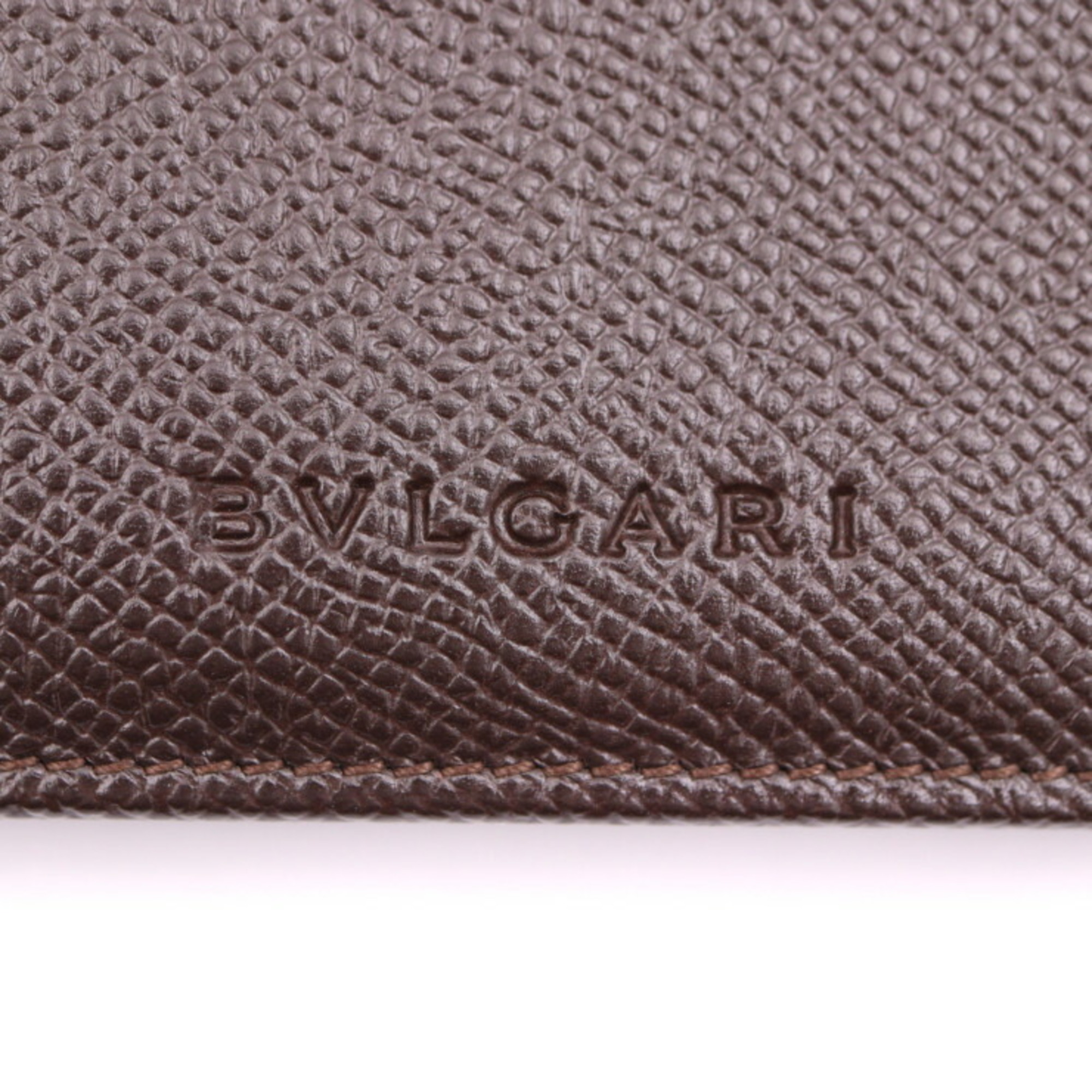 BVLGARI Billfold Bi-fold Wallet 20825 Grained Calf Leather Chocolate Card Case