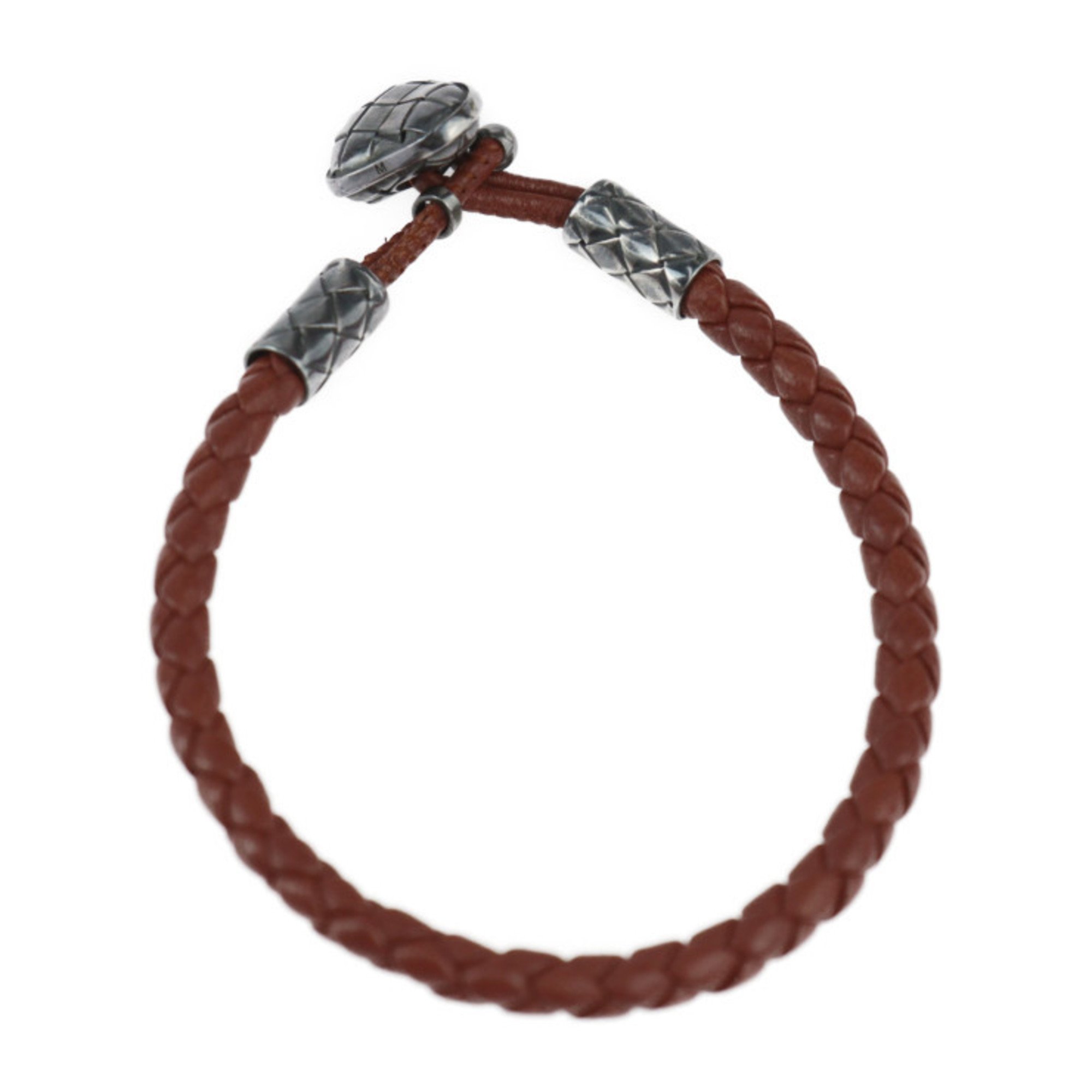 BOTTEGA VENETA Intrecciato Nappa Oxidized Silver Bracelet 323759 Size M Leather Ag925 Brown