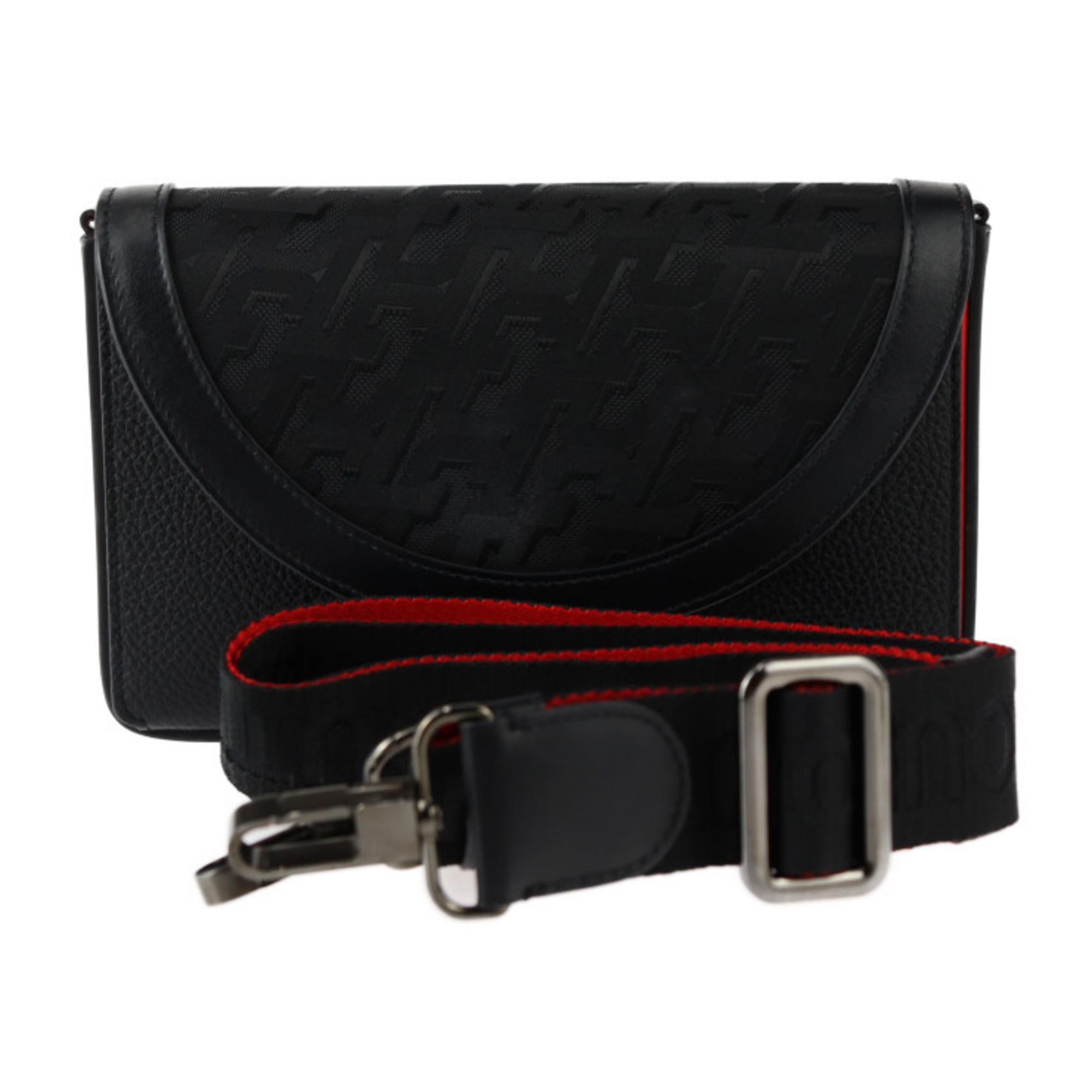 Christian Louboutin EXPLORAFUNK Shoulder Bag 3235297 Calf Leather x Canvas Black Red Pochette Clutch