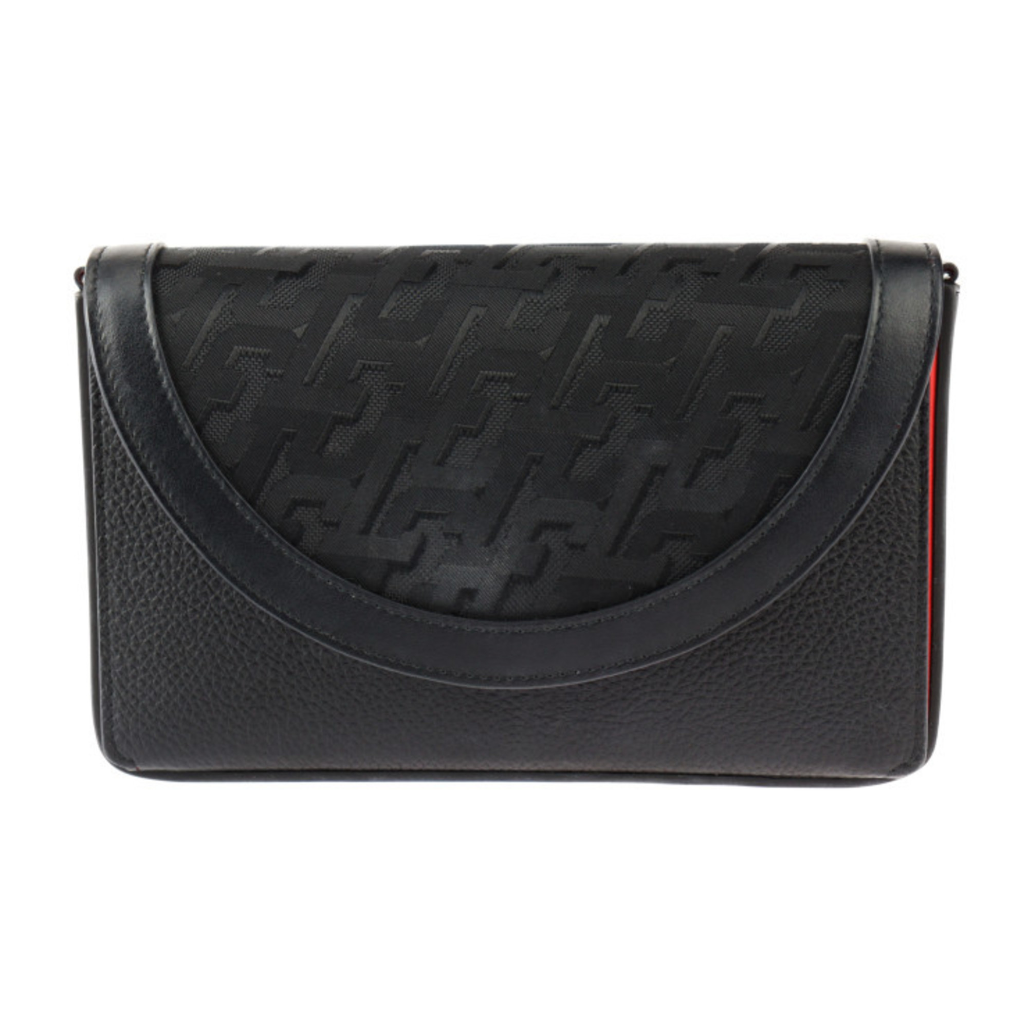 Christian Louboutin EXPLORAFUNK Shoulder Bag 3235297 Calf Leather x Canvas Black Red Pochette Clutch