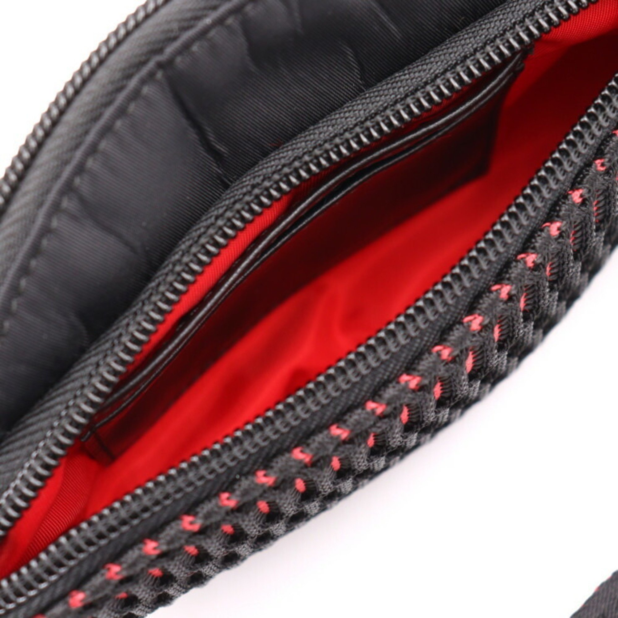 Christian Louboutin Paris New York City Small Bag Waist 1215067 Nylon Calf Leather Black Red Body Pouch Spike Studs