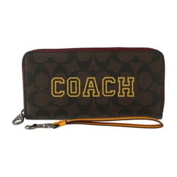 COACH Varsity Motif Signature Long Zip Around Wallet CB856 PVC Leather Brown Wristlet