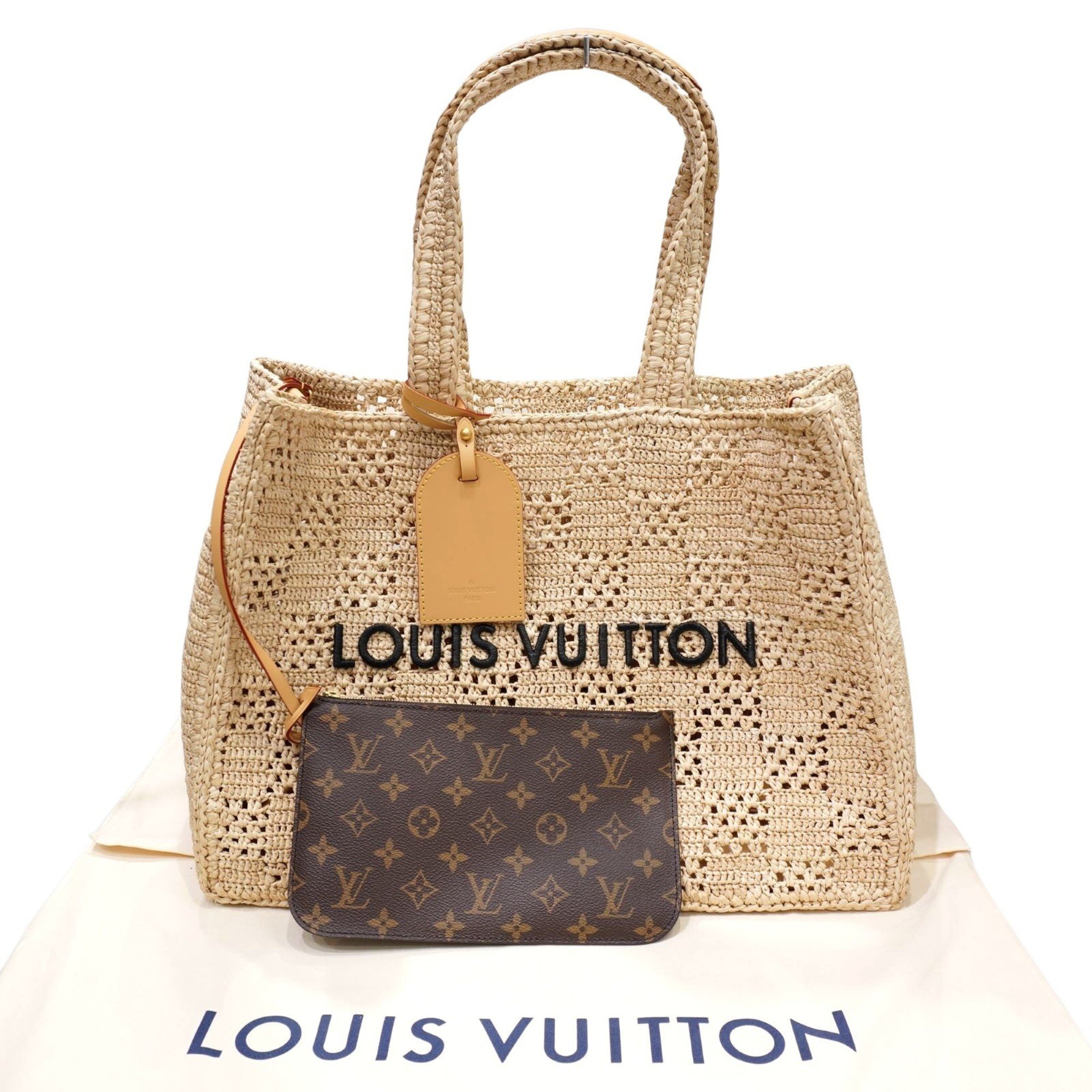 LOUIS VUITTON Shopper Bag MM M25008 Tote Natural Beige Damier Raffia C48 Women's Men's