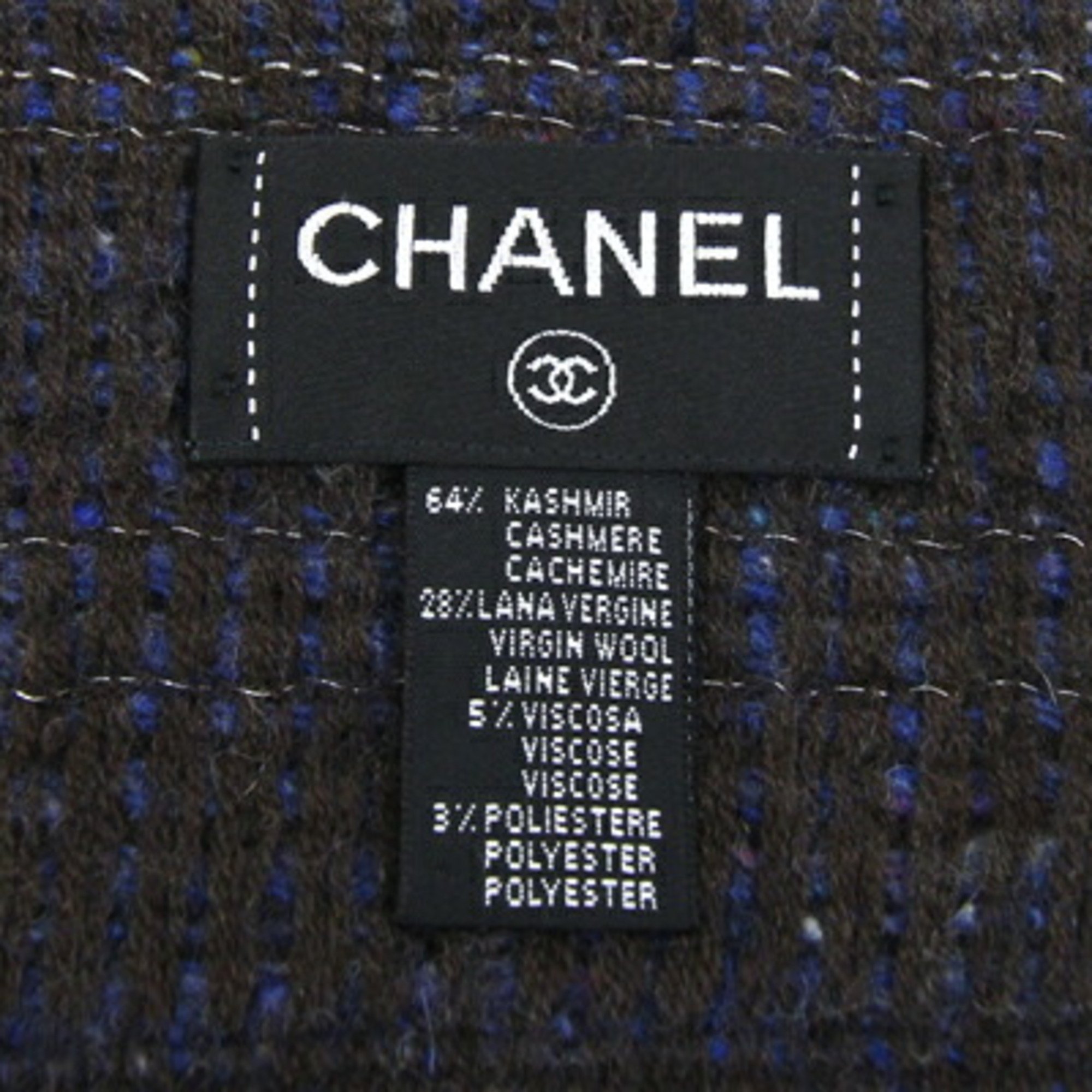 Chanel scarf navy dark brown cashmere wool viscose polyester shawl women's coco mark tweed CHANEL