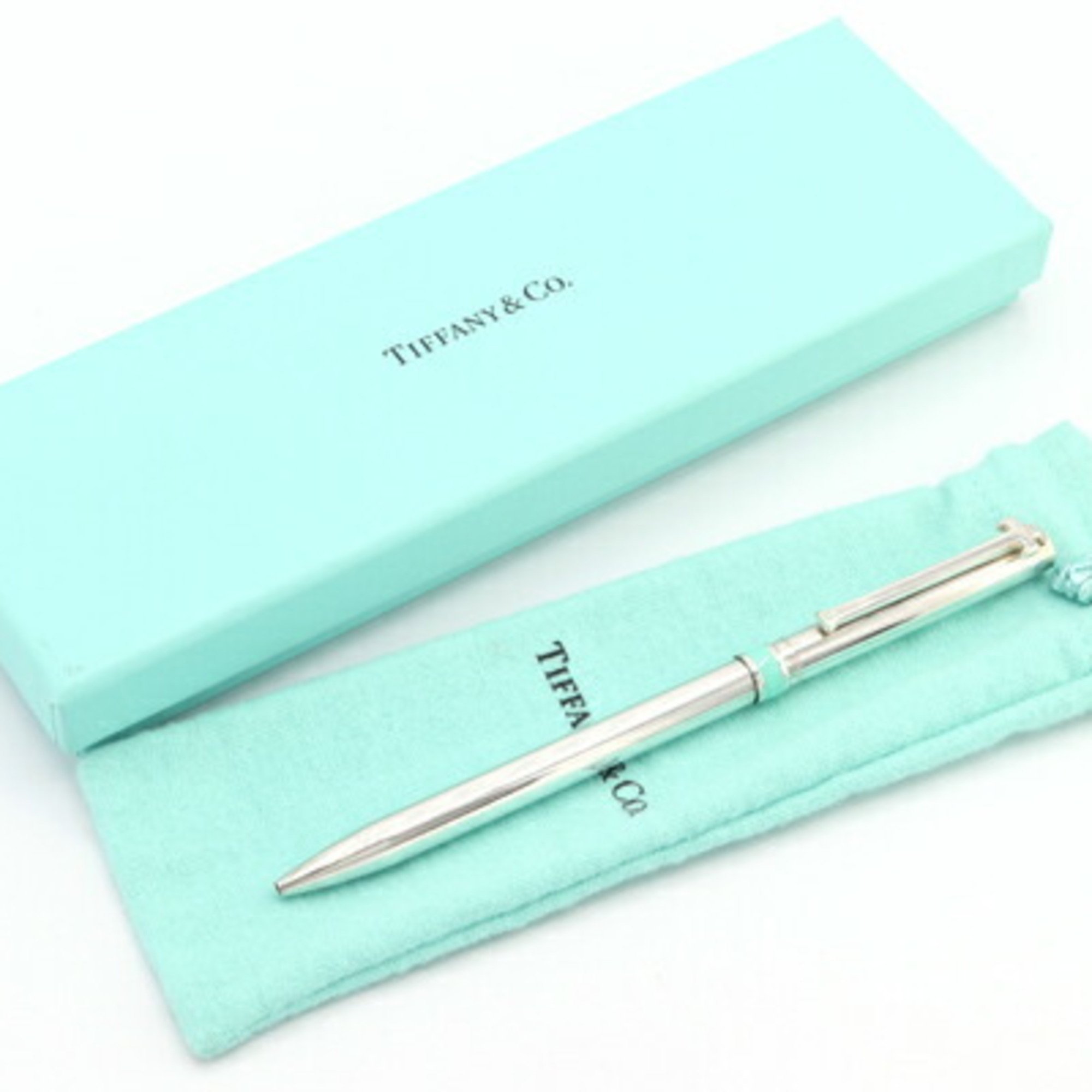 Tiffany Ballpoint Pen Classic T Clip Silver Blue SV Sterling 925 Writing Instrument Men's Women's TIFFANY&Co.