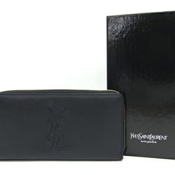 Yves Saint Laurent Round Long Wallet 352904 Black Leather YSL Embroidery Women's YVES SAINTLAURENT