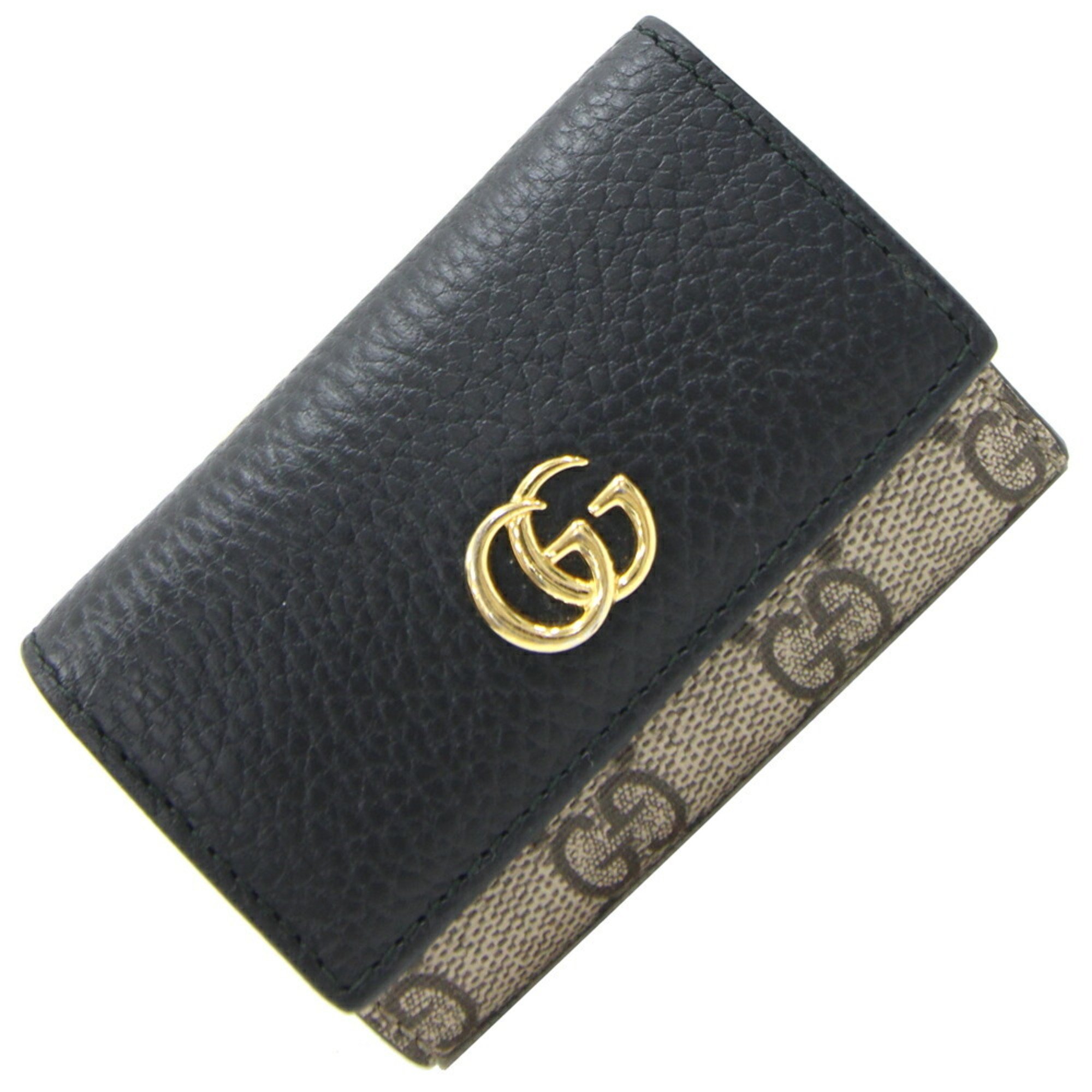 Gucci 6-ring key case GG Marmont 456118 Beige Black PVC Leather Key holder Keys Women's GUCCI