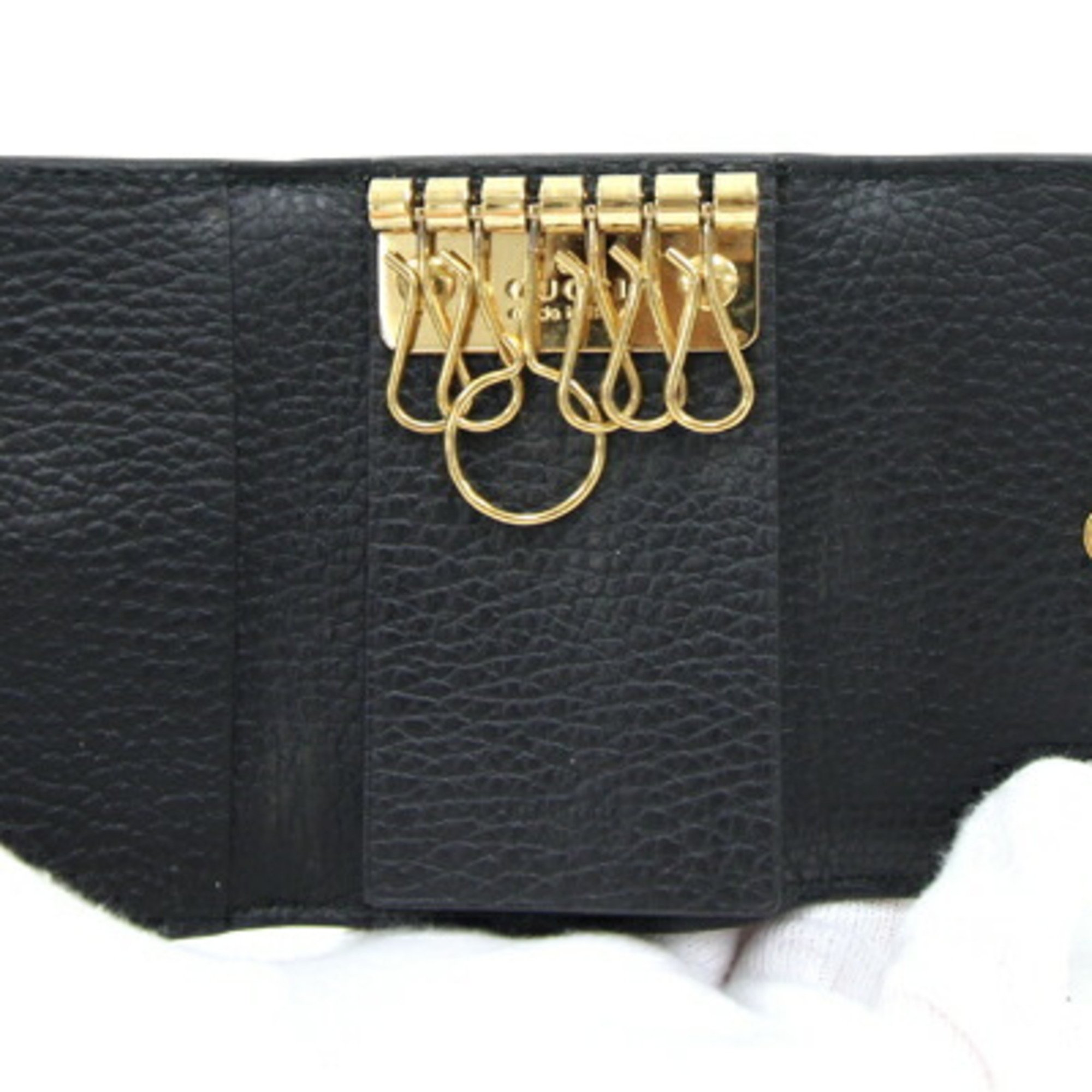 Gucci 6-ring key case GG Marmont 456118 Beige Black PVC Leather Key holder Keys Women's GUCCI
