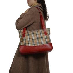 BURBERRY Check Tote Bag Canvas Patent Leather Beige Red Women's Kaizuka Store ITGG13A1ISLC RM1428D