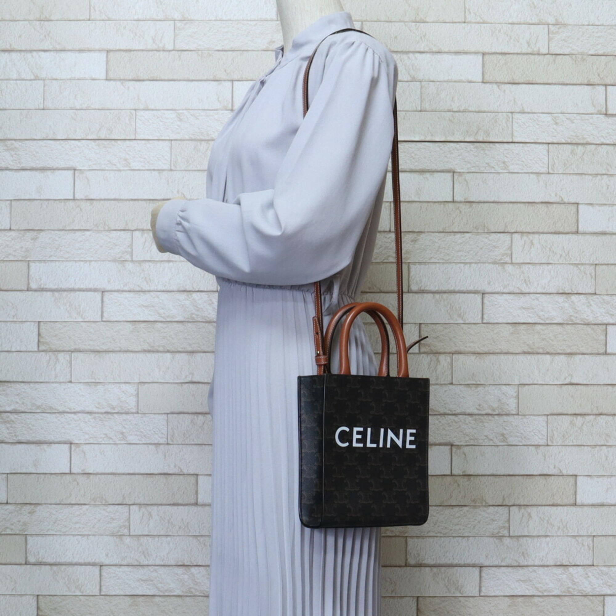 Celine Mibi Vertical Cabas Triomphe Shoulder Bag Coated Canvas 194372 Brown Women's CELINE