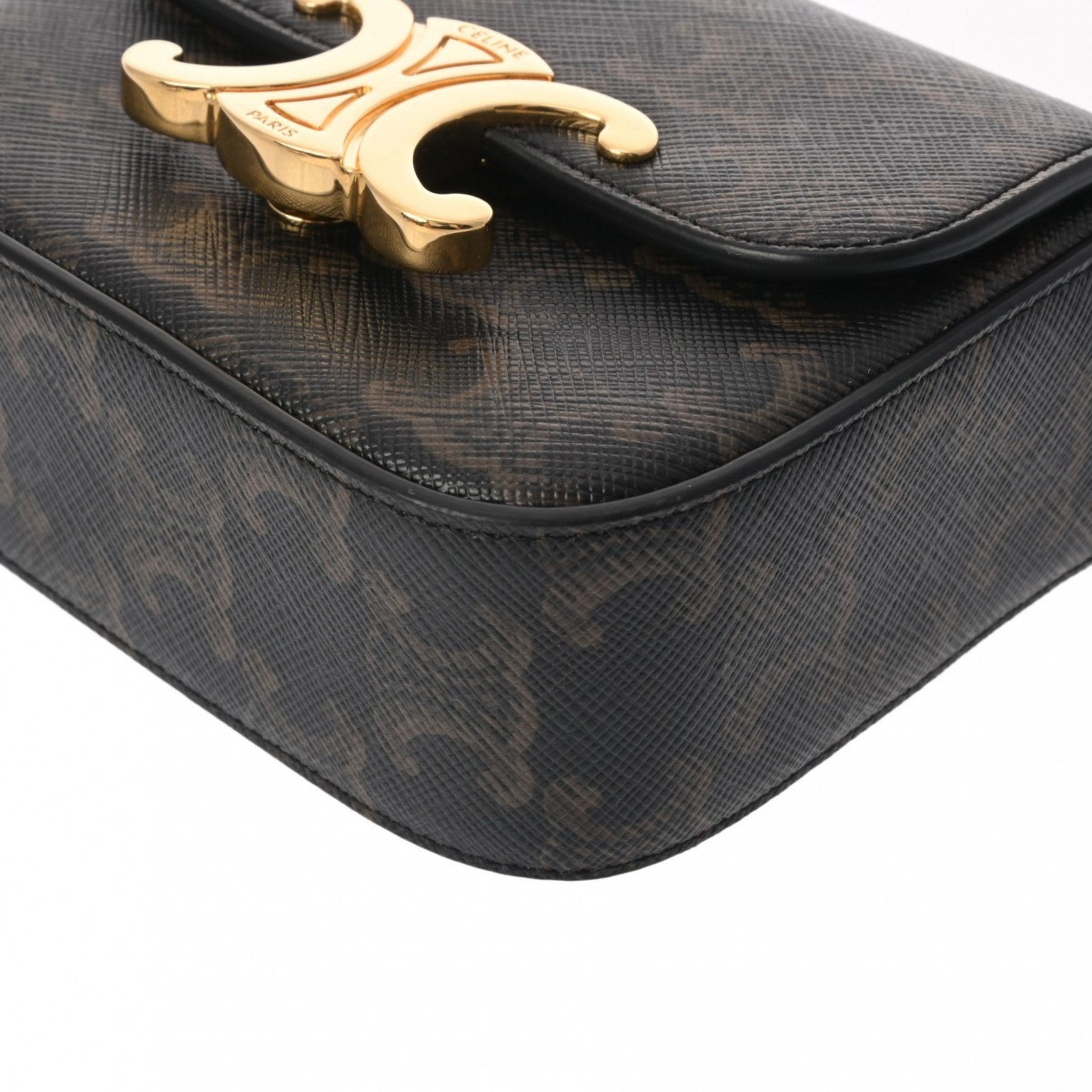 CELINE Claude Triomphe Black/Brown Women's Calf Canvas Shoulder Bag