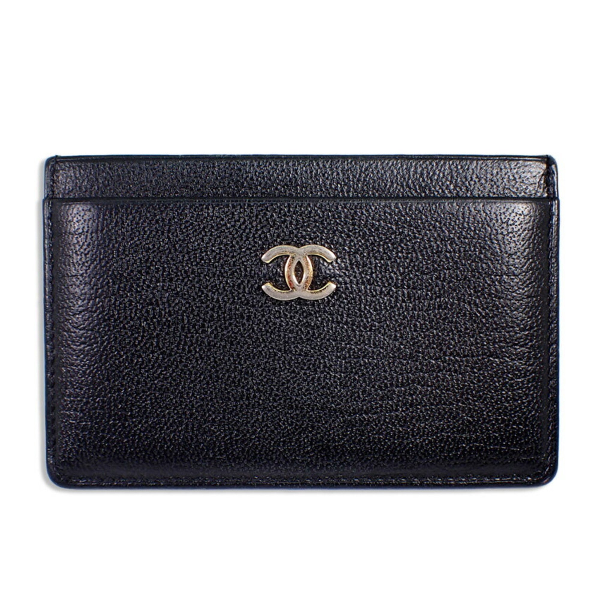 CHANEL Leather Coco Mark Black x Gold Card Case