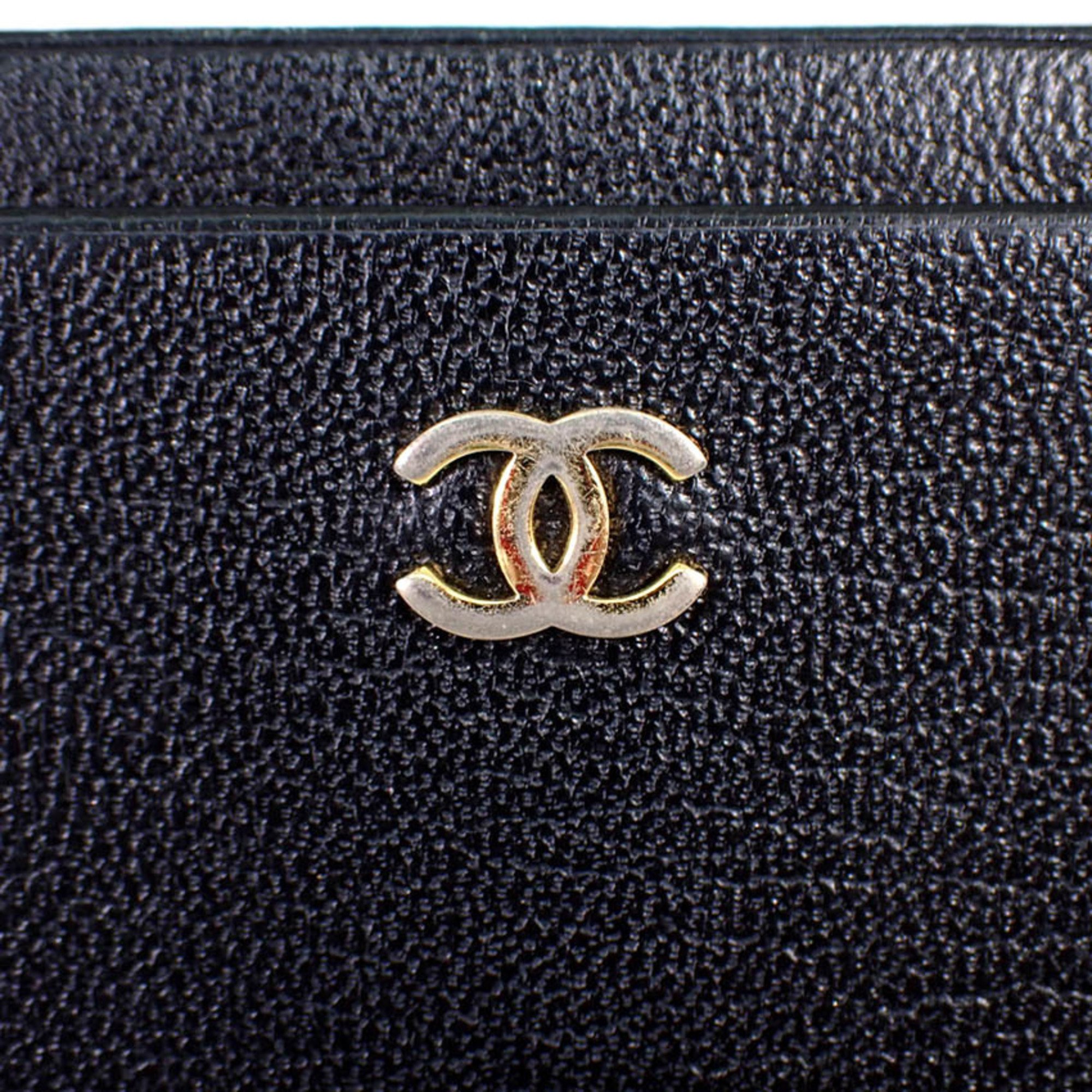 CHANEL Leather Coco Mark Black x Gold Card Case