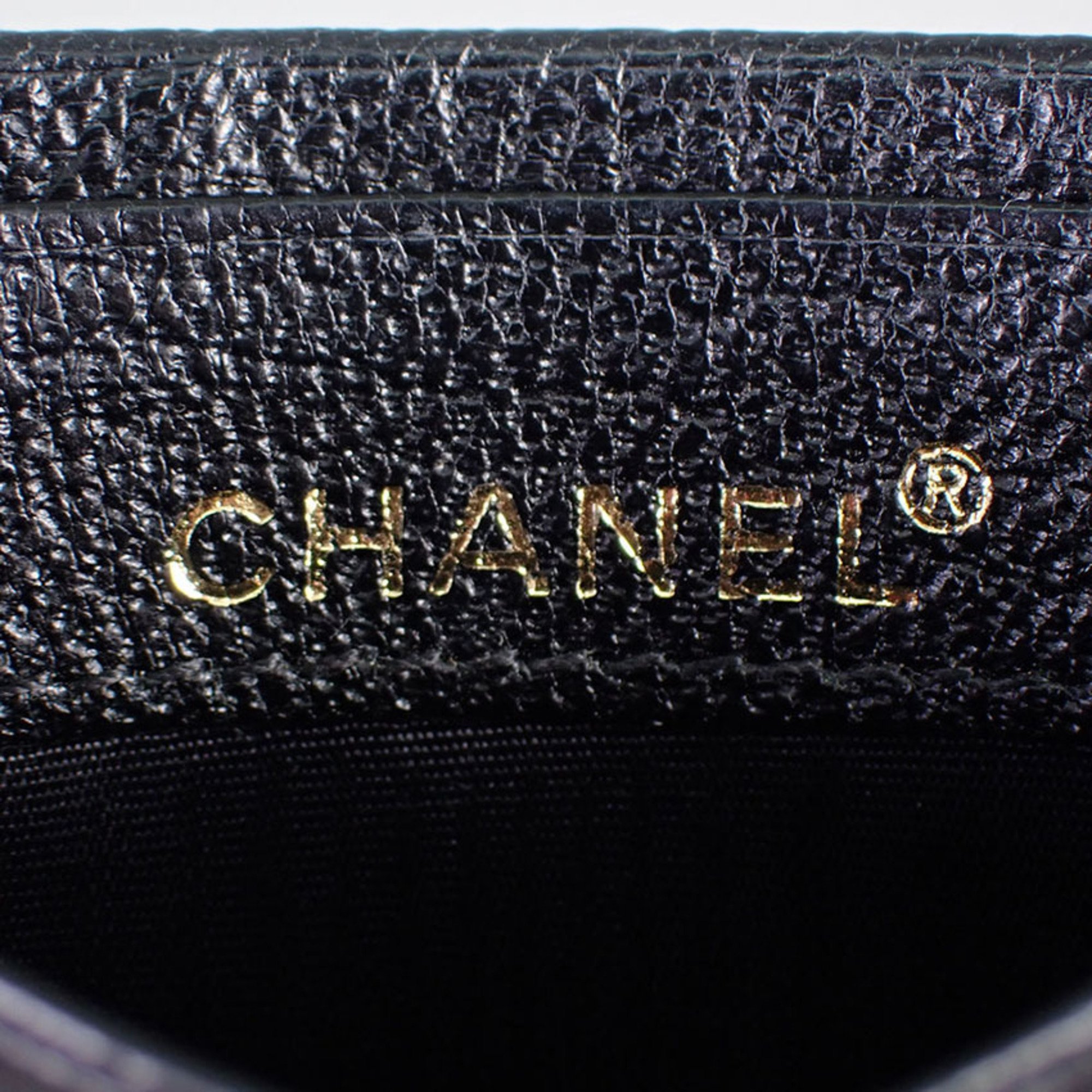 CHANEL Leather Coco Mark Black x Gold Card Case