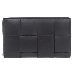 BOTTEGA VENETA Maxi Intrecciato Zip Around Wallet 690945 Long Leather Black