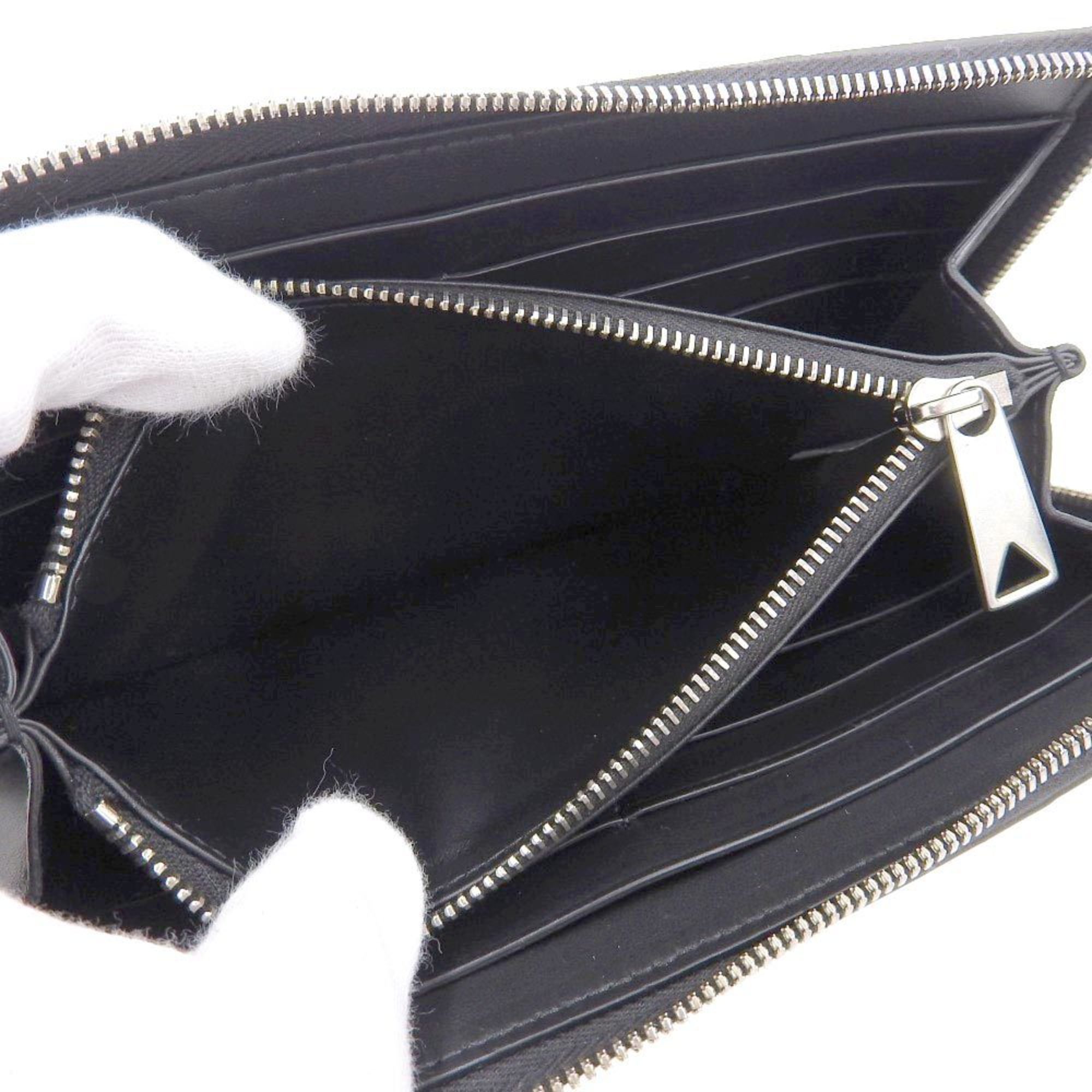 BOTTEGA VENETA Maxi Intrecciato Zip Around Wallet 690945 Long Leather Black