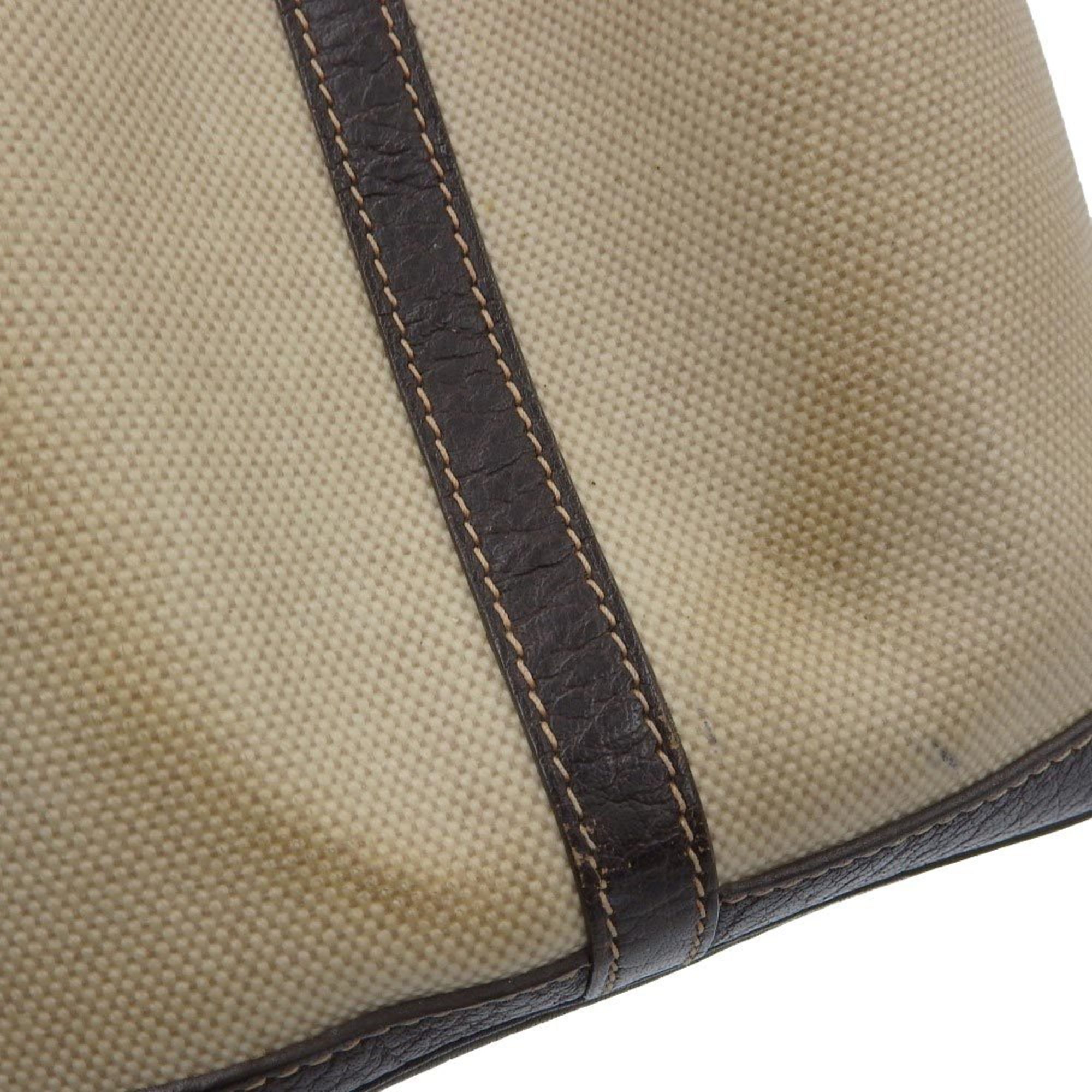 Hermes HERMES Garden 36 PM □F engraved handbag tote bag toile h leather brown beige