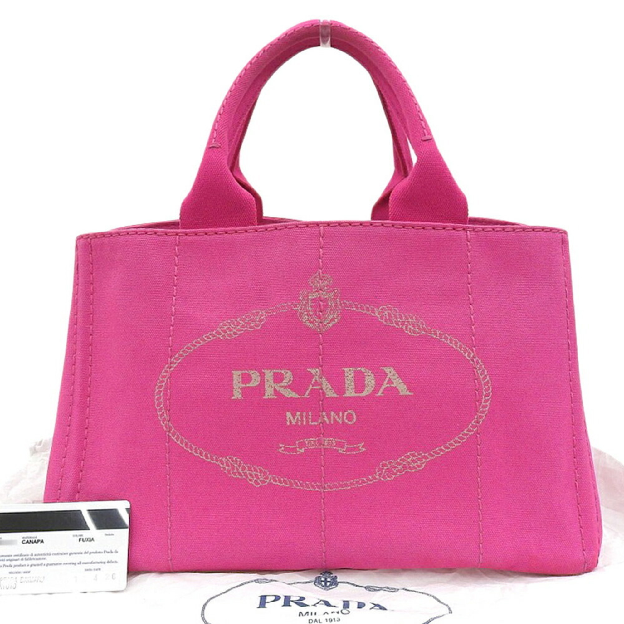 PRADA Canapa Tote BN1877 Bag Handbag Canvas Fuchsia
