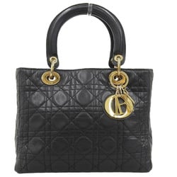 Christian Dior Lady Medium Cannage MA 0917 Handbag Leather Black