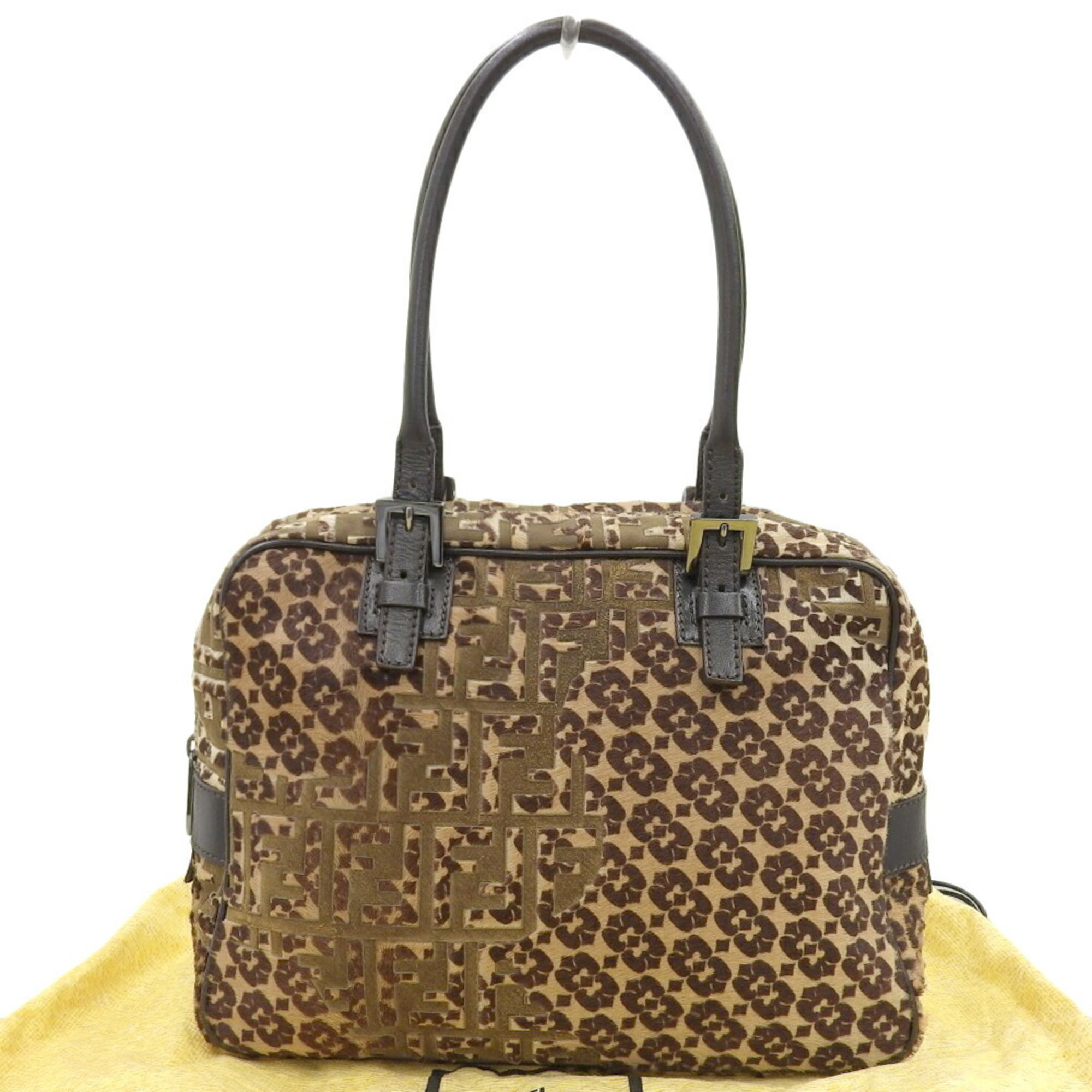 FENDI Handbag 8BN005 Boston Bag Pony FF Pattern Zucca Leopard