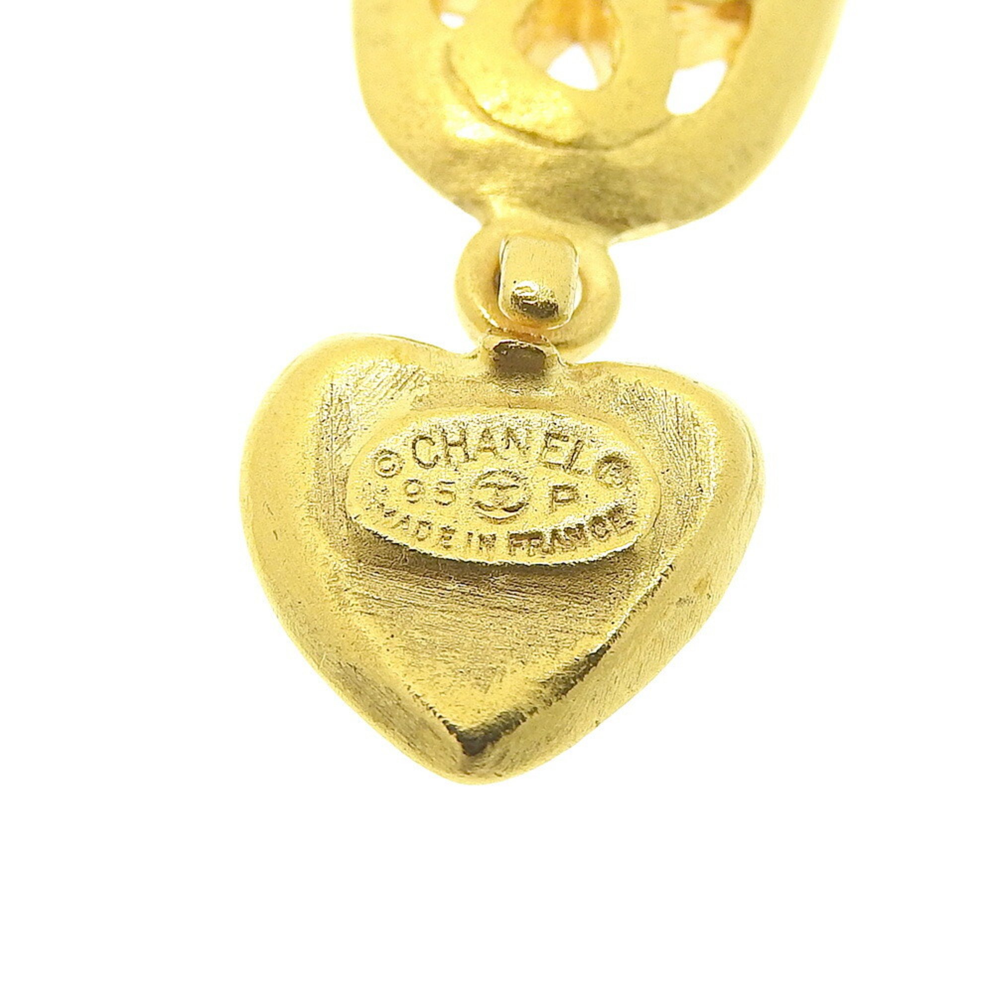 CHANEL Coco Mark Heart Earrings 95P with Plate