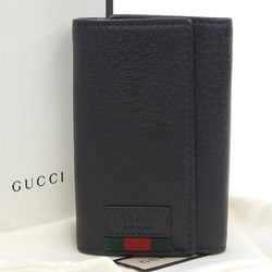 Gucci Sherry Line Key Case 435297 496085 Holder Small Item Leather Black 6-Holder 6-Row
