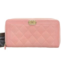CHANEL Boy Chanel Round Long Wallet A80288 with sticker No. 27 Pink Coco Mark