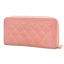 CHANEL Boy Chanel Round Long Wallet A80288 with sticker No. 27 Pink Coco Mark