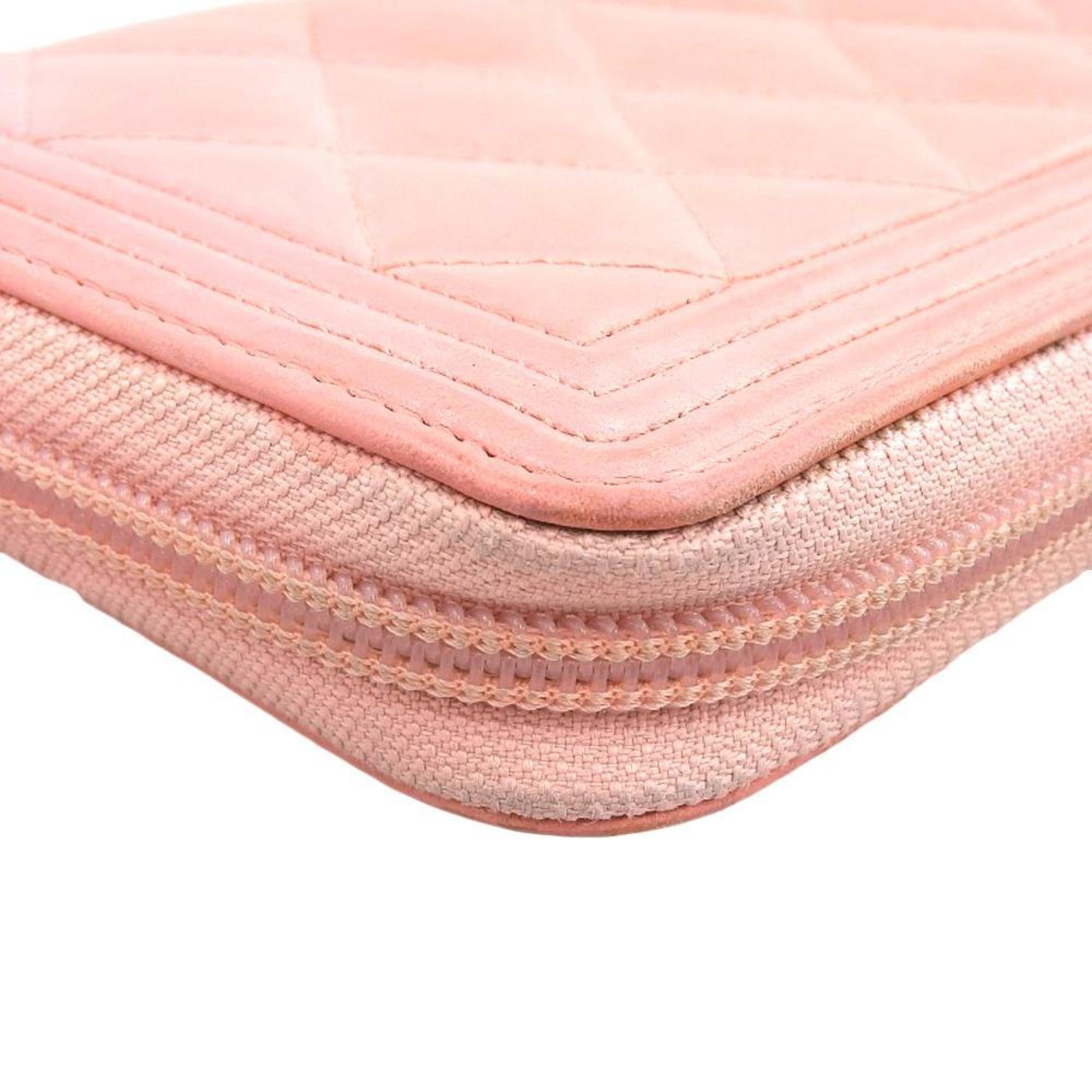 CHANEL Boy Chanel Round Long Wallet A80288 with sticker No. 27 Pink Coco Mark