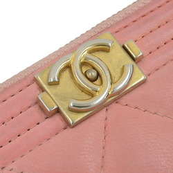 CHANEL Boy Chanel Round Long Wallet A80288 with sticker No. 27 Pink Coco Mark