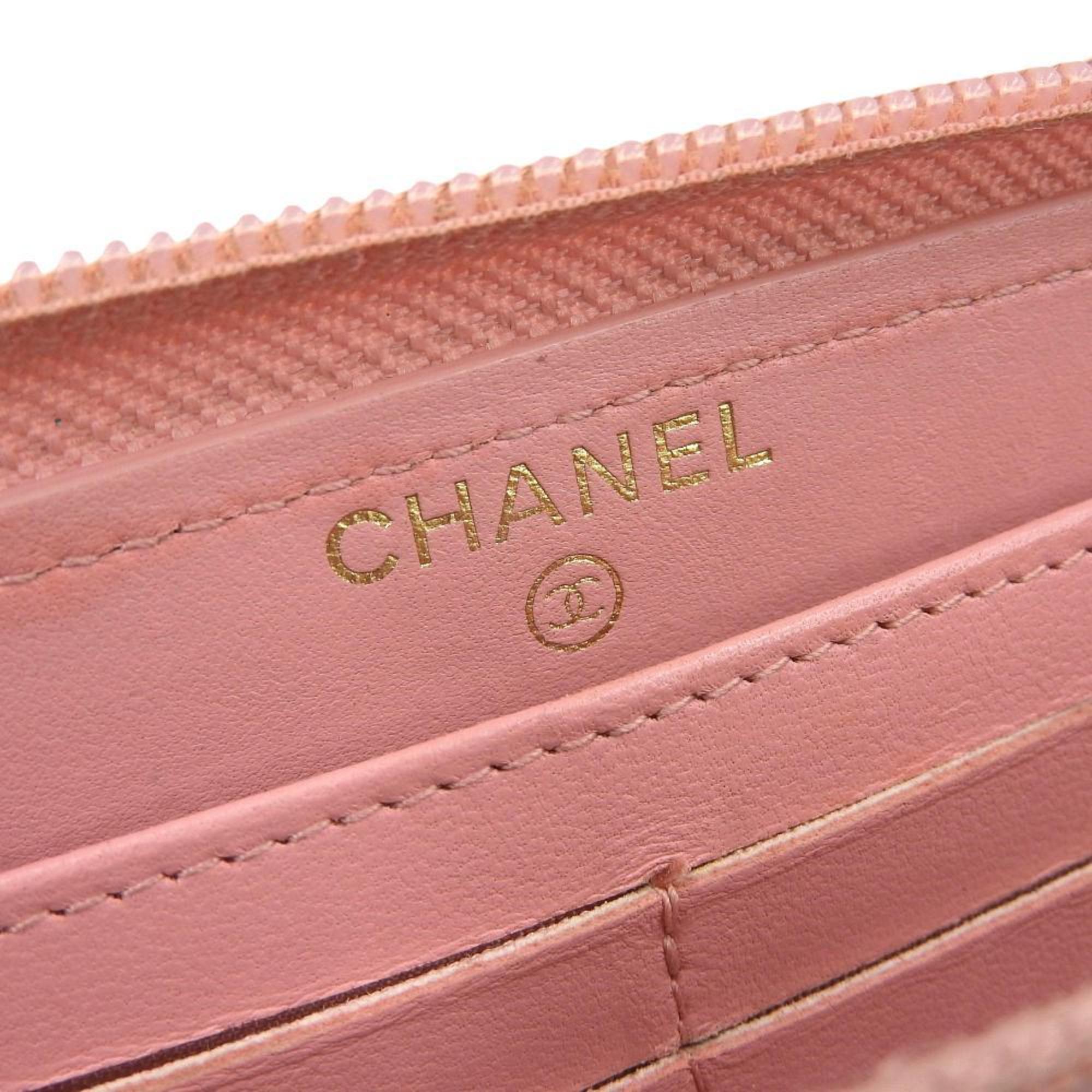 CHANEL Boy Chanel Round Long Wallet A80288 with sticker No. 27 Pink Coco Mark