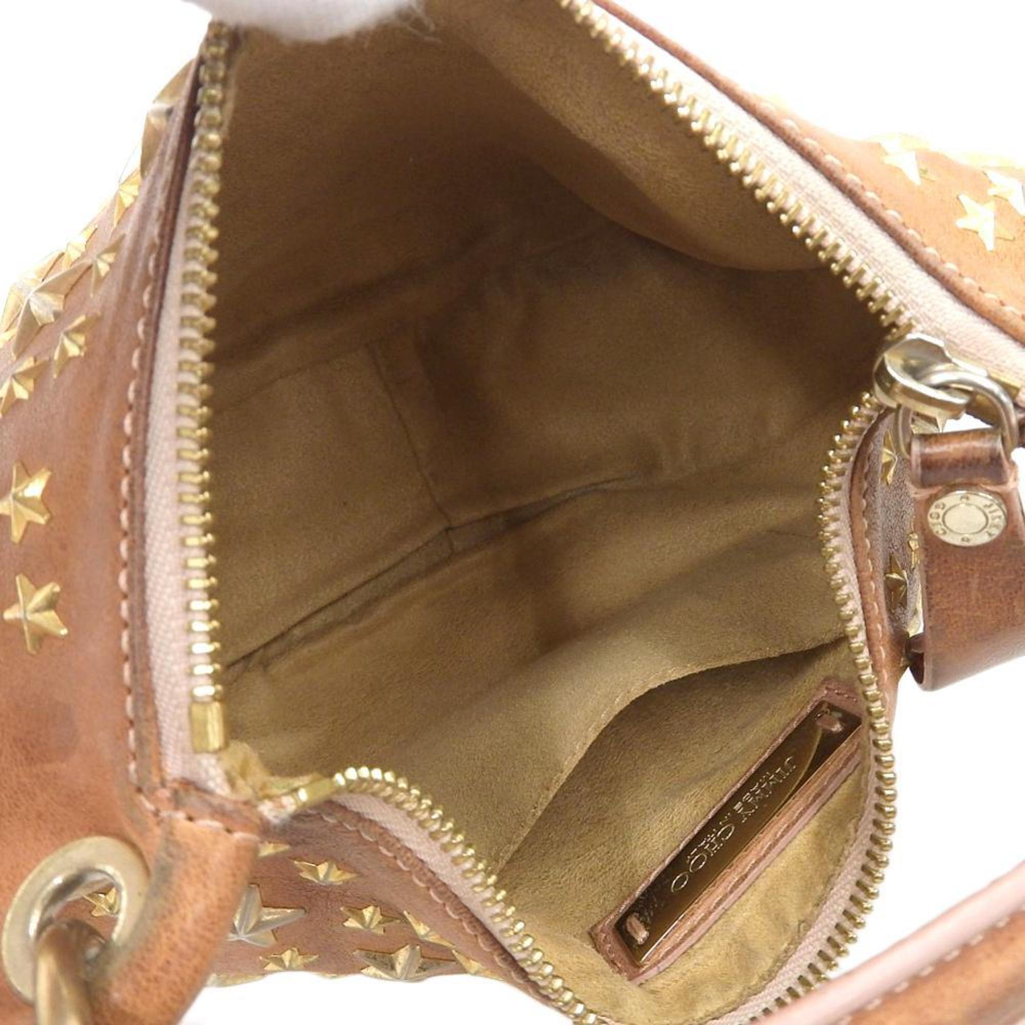 JIMMY CHOO Star Studs Bag Handbag Shoulder Leather Camel
