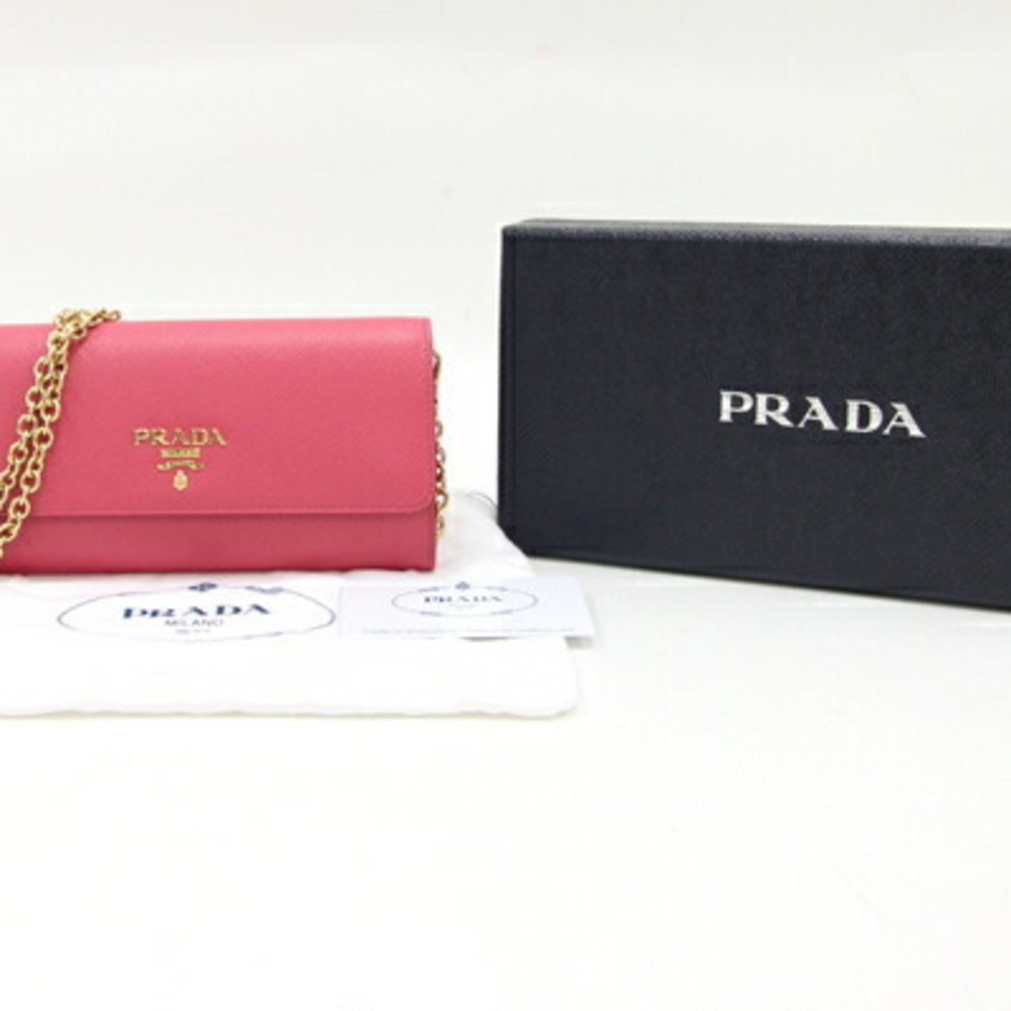 Prada Chain Wallet 1DH002 Pink Leather Shoulder Bag Clutch Women's Long PRADA