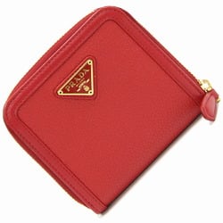 Prada Bi-fold Wallet 1ML522 Red Leather Compact Triangle Women's PRADA