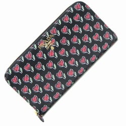 Prada Round Long Wallet 1ML506 Black Multicolor Leather Heart Tulip Women's PRADA