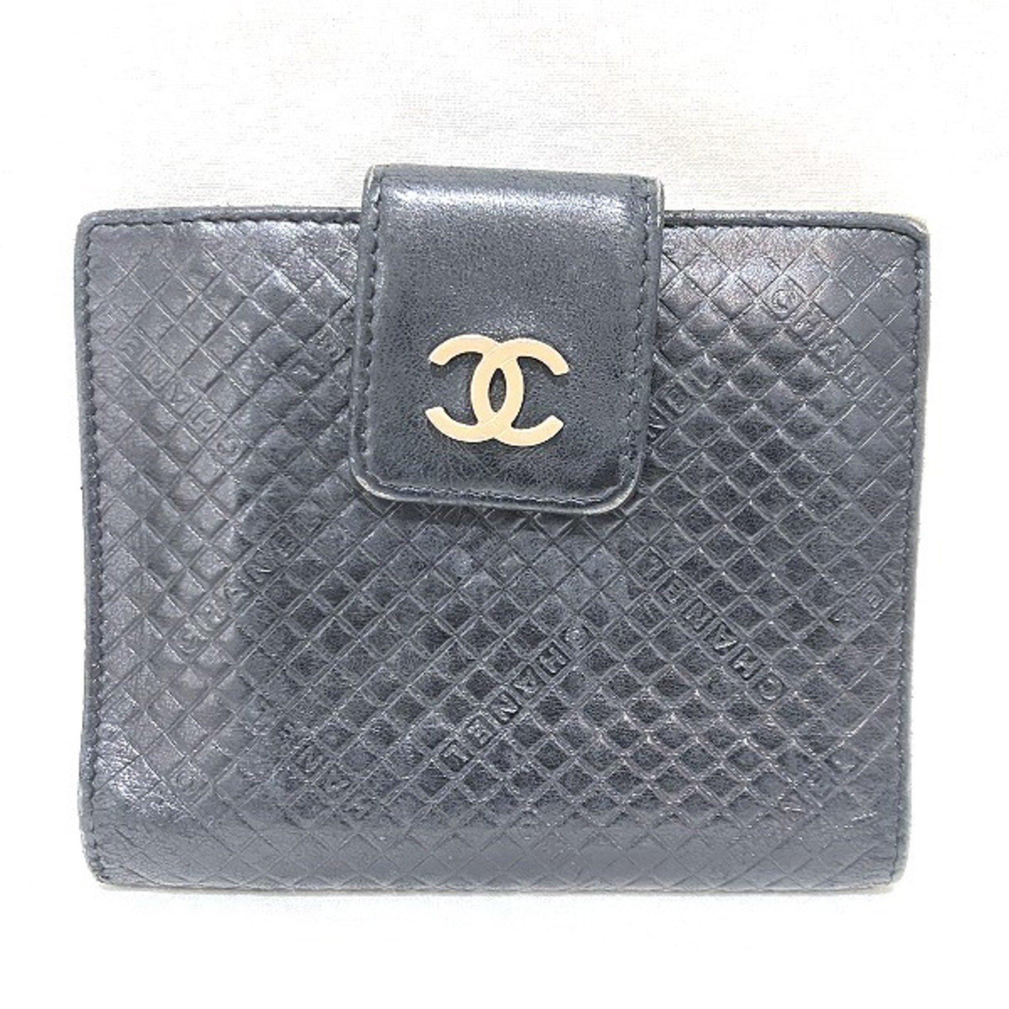 CHANEL Micro Chocolate Bar Black x Beige Leather Bi-fold Wallet for Men and Women