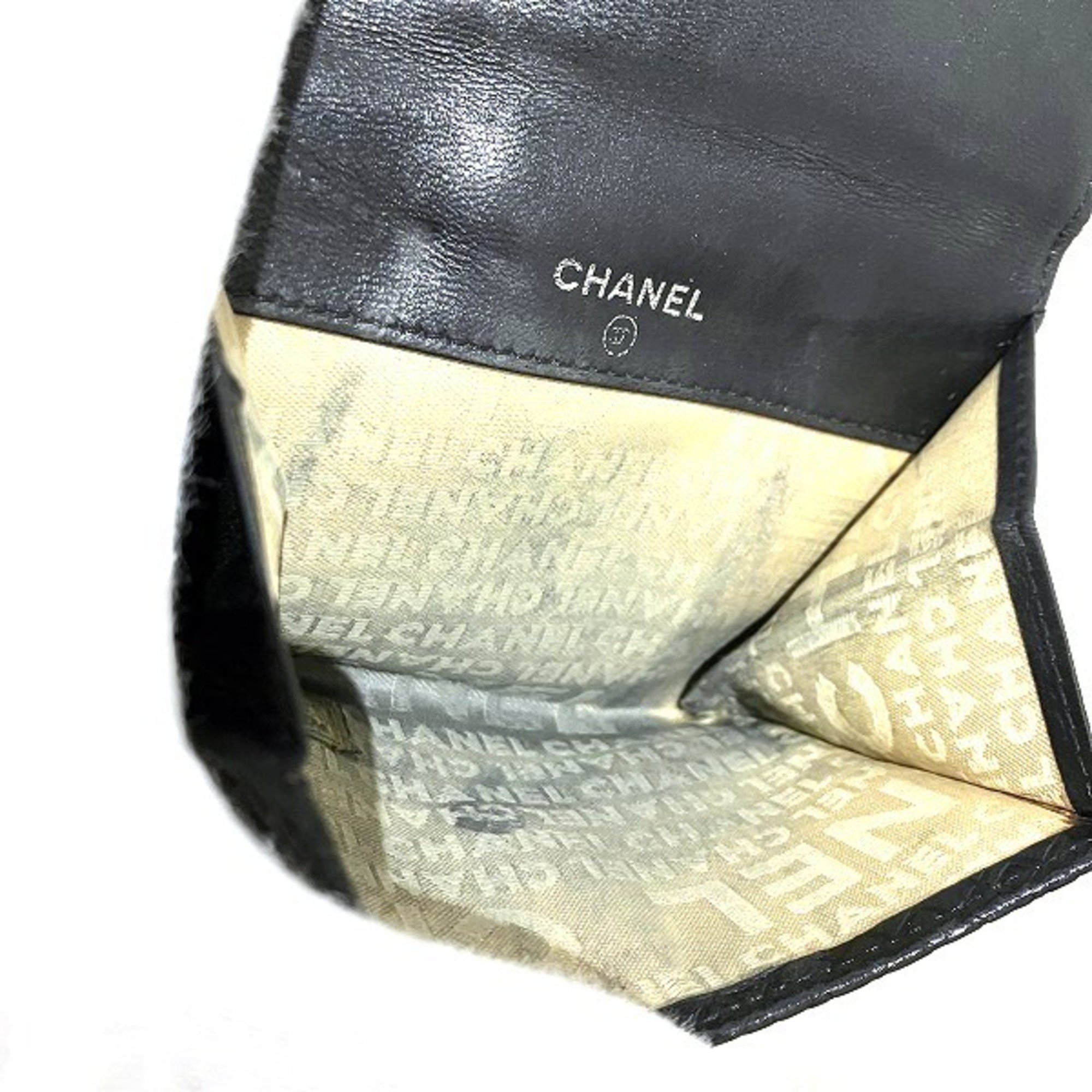 CHANEL Micro Chocolate Bar Black x Beige Leather Bi-fold Wallet for Men and Women