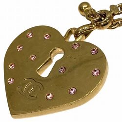 CHANEL Coco Mark Heart Stone Gold 02P Charm Accessory Keychain Women's